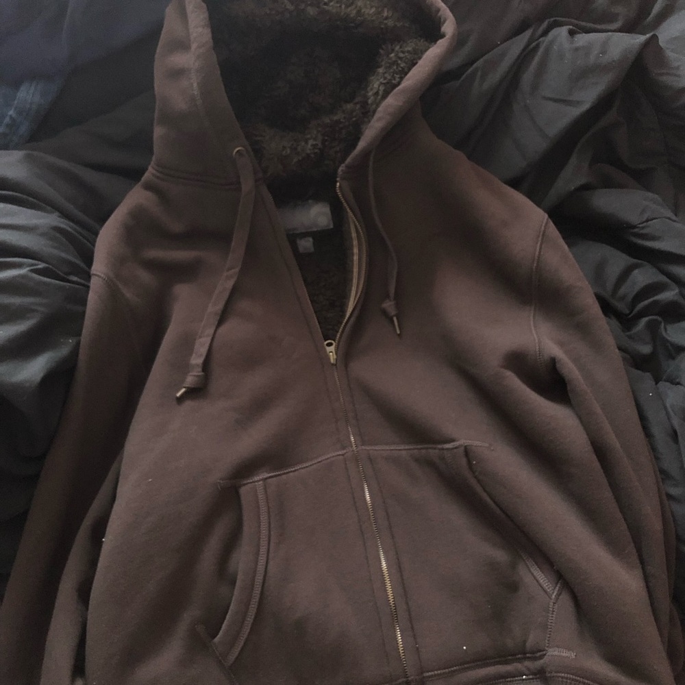 Old Navy Brown Fux Fur Zip Up Hoodie XXL